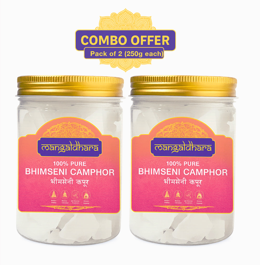 Mangaldhara Pack of 2 – 100% Pure Bhimseni Camphor (250g + 250g) | Natural Kapoor for Pooja, Aarti & Diffusers