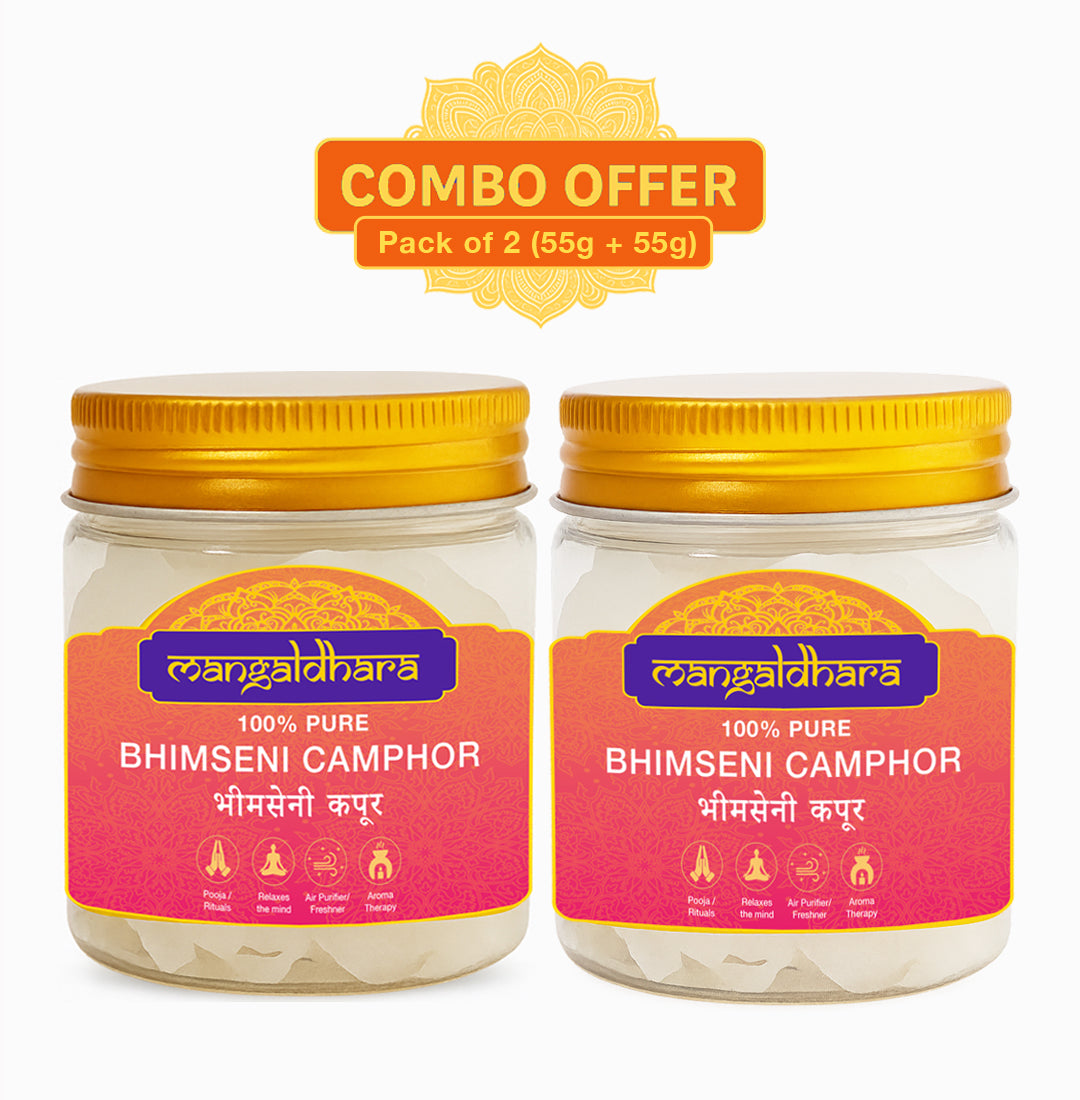 Mangaldhara Pack of 2 Bhimseni Camphor (55g + 55g) – 100% Pure Natural Kapoor