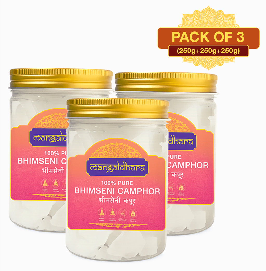 Mangaldhara Pack of 3 – 750g (3×250g) | 100% Pure Bhimseni Camphor | Premium Natural Kapoor